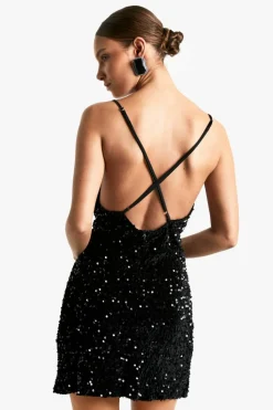 Cami Dresses*boohoo Velvet Sequin Slip Mini Dress black