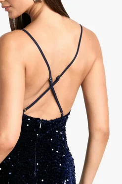 Cami Dresses*boohoo Velvet Sequin Slip Mini Dress navy