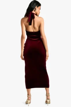 Maxi Dresses*boohoo Velvet Tie Waist Racer Maxi Dress plum