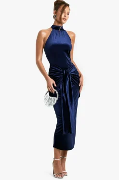 Maxi Dresses*boohoo Velvet Tie Waist Racer Maxi Dress navy