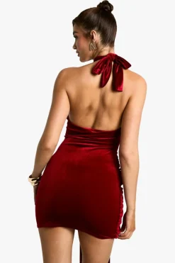 Bodycon Dresses*boohoo Velvet Tie Waist Racer Mini Dress red
