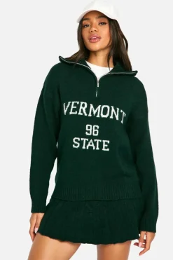Oversized Jumpers|Jumpers*boohoo Vermont Oversized Knitted Zip Neck Jumper bottle green