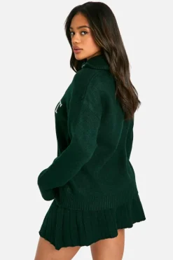 Oversized Jumpers|Jumpers*boohoo Vermont Oversized Knitted Zip Neck Jumper bottle green