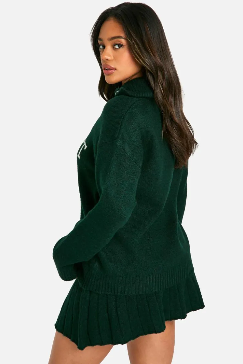 Oversized Jumpers|Jumpers*boohoo Vermont Oversized Knitted Zip Neck Jumper bottle green