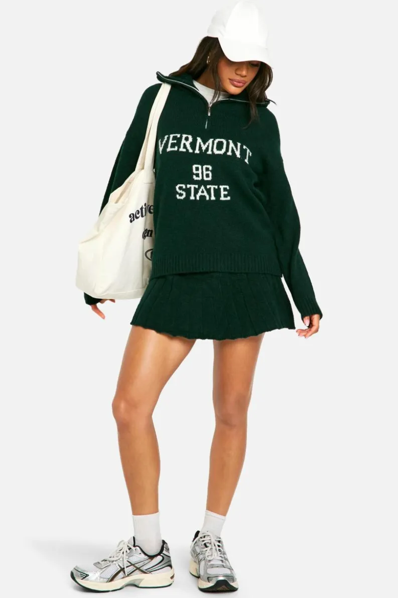 Oversized Jumpers|Jumpers*boohoo Vermont Oversized Knitted Zip Neck Jumper bottle green