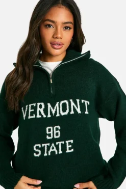 Oversized Jumpers|Jumpers*boohoo Vermont Oversized Knitted Zip Neck Jumper bottle green