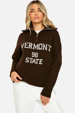Oversized Jumpers|Jumpers*boohoo Vermont Oversized Knitted Zip Neck Jumper choc brown