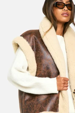 Up To 80% Off Winter Warmers|Gilets*boohoo Vintage Look Bonded Aviator Gilet brown