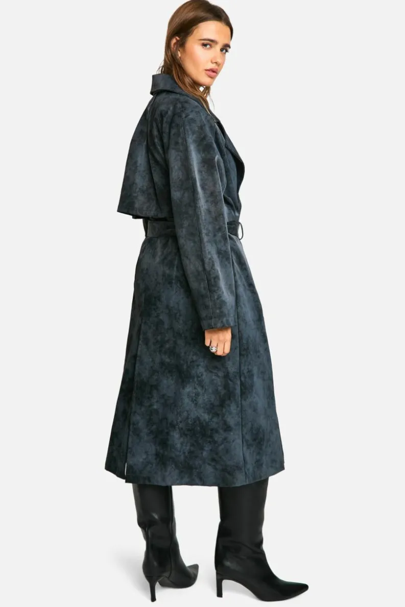 Up To 80% Off Winter Warmers|Trench Coats*boohoo Vintage Look Faux Leather Trench Coat grey