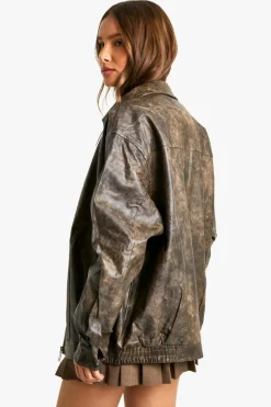 Up To 80% Off Winter Warmers|Coats & Jackets*boohoo Vintage Look Faux Leather Bomber Jacket brown