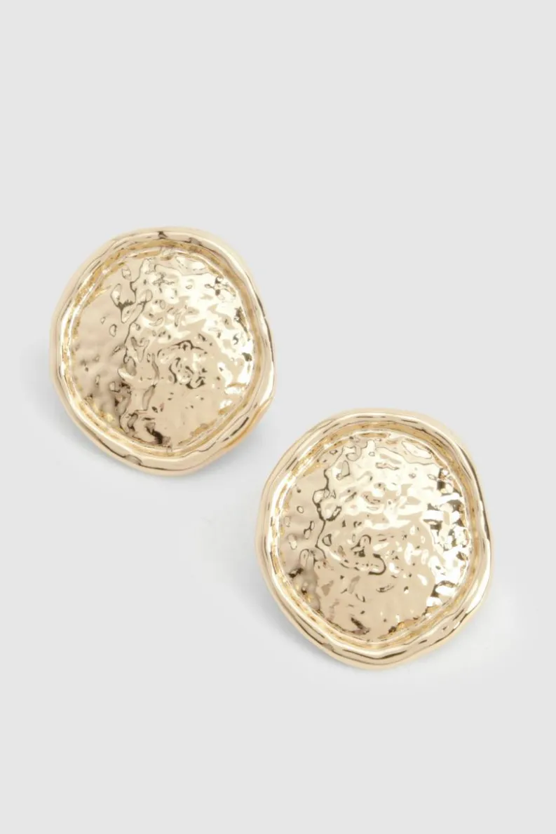 Statement Earrings|Earrings*boohoo Vintage Style Hammered Disc Earrings gold