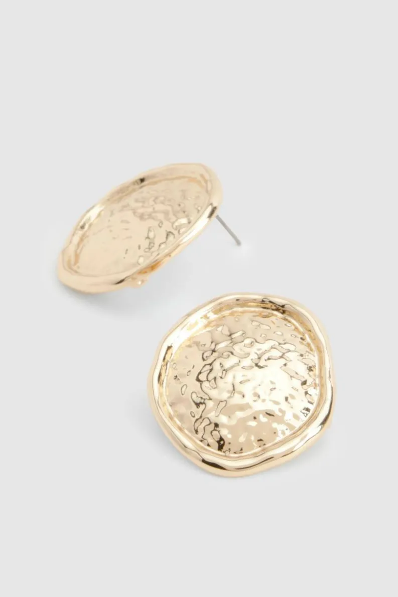 Statement Earrings|Earrings*boohoo Vintage Style Hammered Disc Earrings gold