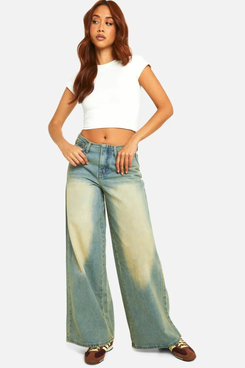 Up To 80% Off Winter Warmers|Denim*boohoo Vintage Wash No Waistband Wide Leg Jeans vintage blue