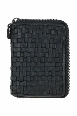 Handbags*Ashwood Leather Vintage Woven Leather Zip Around Small 6 Card Coin Purse Black