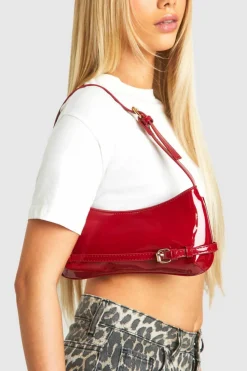 Shoulder Bags|Handbags*boohoo Vinyl Buckle Detail Shoulder Bag red