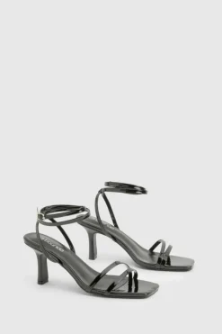 Sandals|Heels*boohoo Vinyl Double Strap Flat Heel Sandals black