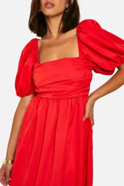 Smock Dresses*boohoo Volume Puff Sleeve Midaxi Dress red
