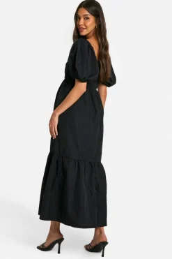 Smock Dresses*boohoo Volume Puff Sleeve Midaxi Dress black