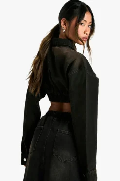 Up To 80% Off Winter Warmers|Denim Jackets*boohoo Washed Extreme Crop Denim Jacket black