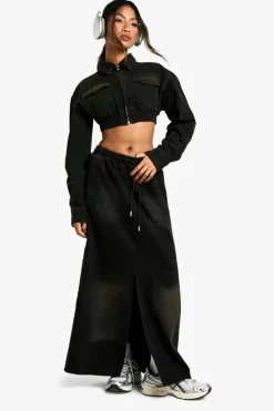 Up To 80% Off Winter Warmers|Denim Jackets*boohoo Washed Extreme Crop Denim Jacket black