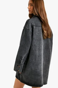 Shirt Dresses|Mini Dresses*boohoo Oversized Denim Shirt Dress washed black