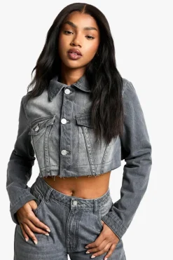 Up To 80% Off Winter Warmers|Denim Jackets*boohoo Washed Crop Denim Jacket grey