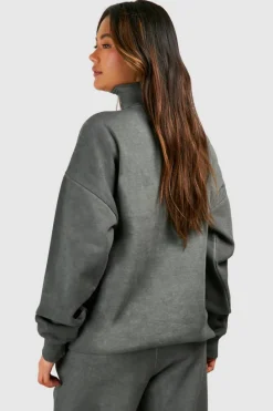 Sweatshirts|Hoodies & Sweatshirts*boohoo Washed Half Zip Oversized Sweatshirt charcoal