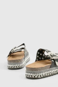 Sandals*boohoo Western Buckle Detail Flatform Sandals black