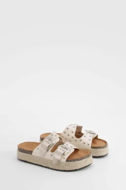 Sandals*boohoo Western Buckle Detail Flatform Sandals cream