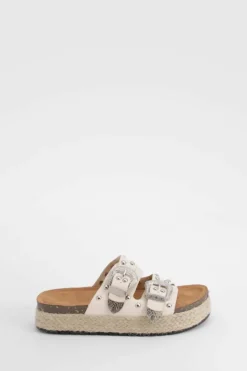 Sandals*boohoo Western Buckle Detail Flatform Sandals cream