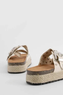 Sandals*boohoo Western Buckle Detail Flatform Sandals cream