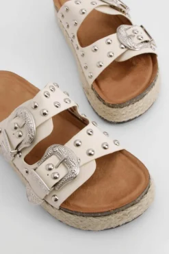 Sandals*boohoo Western Buckle Detail Flatform Sandals cream