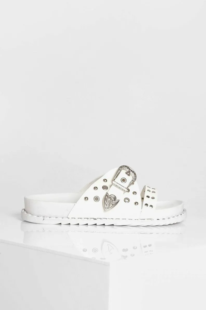 Flats|Sandals*boohoo Western Buckle Slider white