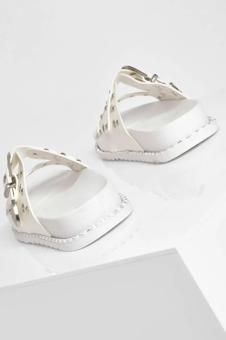 Flats|Sandals*boohoo Western Buckle Slider white