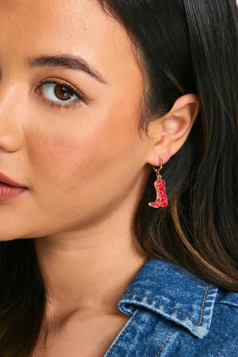 Earrings*boohoo Western Cowboy Boot Earrings red