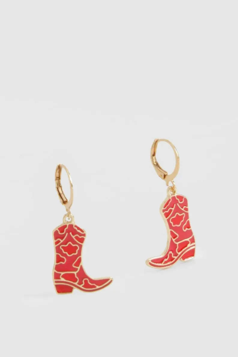 Earrings*boohoo Western Cowboy Boot Earrings red