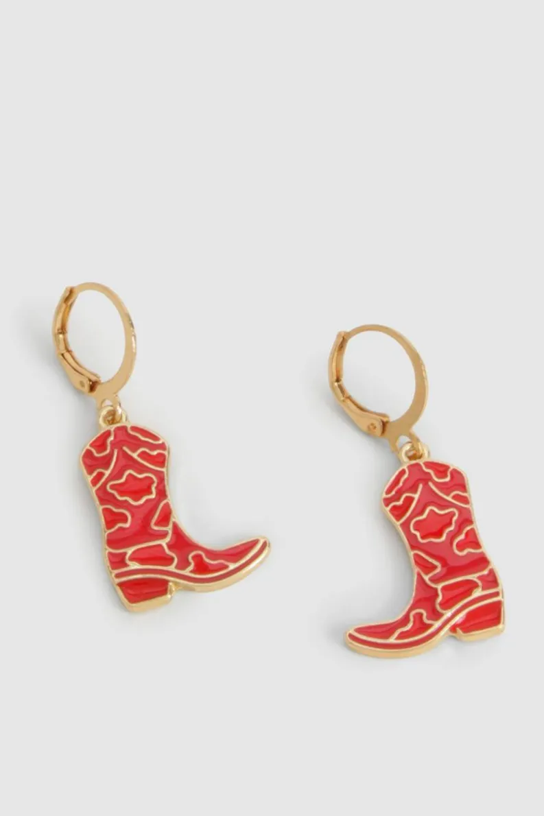 Earrings*boohoo Western Cowboy Boot Earrings red
