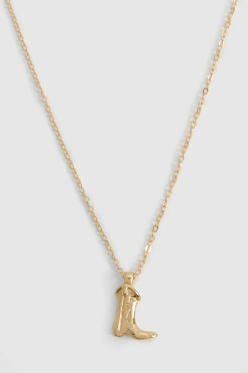 Necklaces*boohoo Western Cowboy Boot Necklace gold