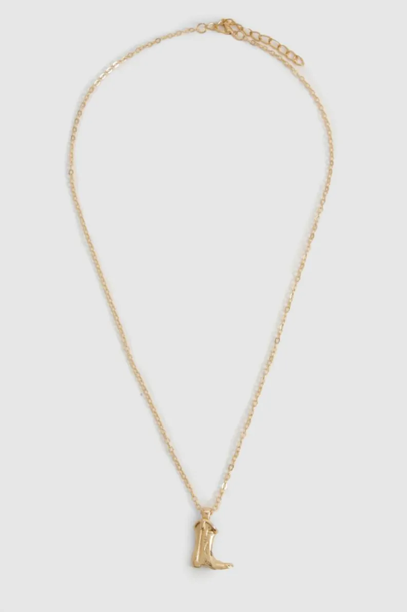 Necklaces*boohoo Western Cowboy Boot Necklace gold