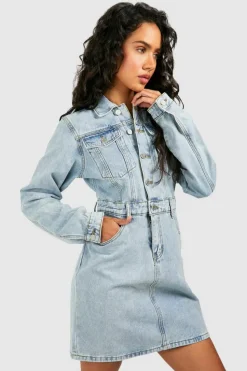 Shirt Dresses|Mini Dresses*boohoo Western Denim Shirt Dress light blue
