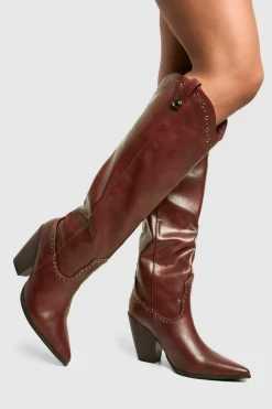 Cowboy Boots*boohoo Western Studded Detail Boots burgundy