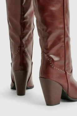 Cowboy Boots*boohoo Western Studded Detail Boots burgundy