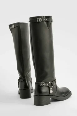 Knee High Boots|Cowboy Boots*boohoo Western Style Buckle Detail Knee High Boots black