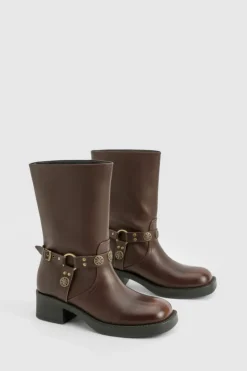 Cowboy Boots*boohoo Western Style Buckle Detail Boots brown