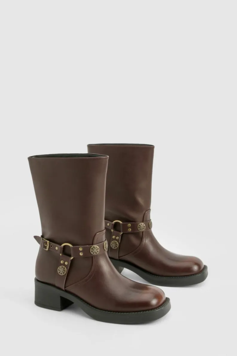 Cowboy Boots*boohoo Western Style Buckle Detail Boots brown