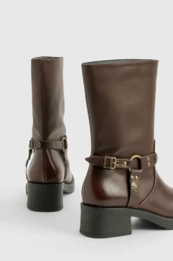 Cowboy Boots*boohoo Western Style Buckle Detail Boots brown