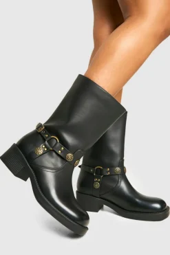 Cowboy Boots*boohoo Western Style Buckle Detail Boots black
