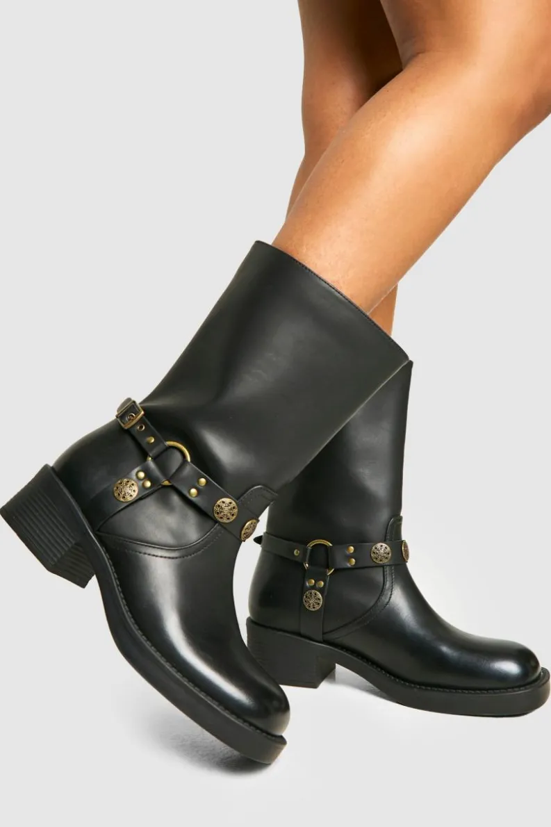 Cowboy Boots*boohoo Western Style Buckle Detail Boots black