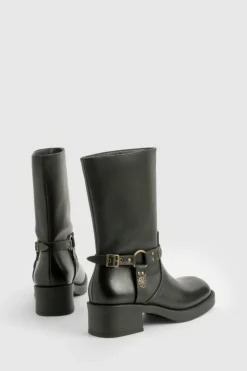 Cowboy Boots*boohoo Western Style Buckle Detail Boots black