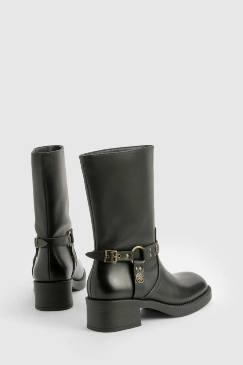 Cowboy Boots*boohoo Western Style Buckle Detail Boots black
